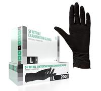 SF Guantes de nitrilo L negros - 200 unidades, guantes desechables sin polvo, sin látex, médicos y de examen, aptos para cocina, limpieza, cosmética y uso doméstico