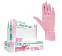 SF Guantes de nitrilo L rosas - 100 unidades, guantes desechables sin polvo, sin látex, médicos y de examen, aptos para cocina, limpieza, cosmética y uso doméstico