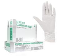 SF Guantes de nitrilo S blancos - 100 unidades, guantes desechables sin polvo, sin látex, médicos y de examen, aptos para cocina, limpieza, cosmética y uso doméstico