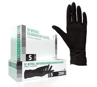 SF Guantes de nitrilo S negros - 200 unidades, guantes desechables sin polvo, sin látex, médicos y de examen, aptos para cocina, limpieza, cosmética y uso doméstico