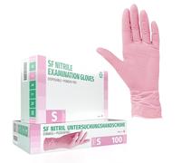 SF Guantes de nitrilo S rosas - 100 unidades, guantes desechables sin polvo, sin látex, médicos y de examen, aptos para cocina, limpieza, cosmética y uso doméstico