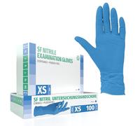 SF Guantes de nitrilo XS azules - 100 unidades, guantes desechables sin polvo, sin látex, médicos y de examen, aptos para cocina, limpieza, cosmética y uso doméstico