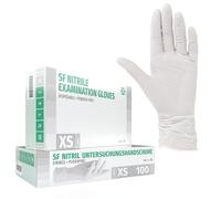 SF Guantes de nitrilo XS blancos - 100 unidades, guantes desechables sin polvo, sin látex, médicos y de examen, aptos para cocina, limpieza, cosmética y uso doméstico