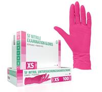SF Guantes de nitrilo XS magentas - 100 unidades, guantes desechables sin polvo, sin látex, médicos y de examen, aptos para cocina, limpieza, cosmética y uso doméstico
