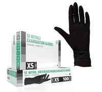 SF Guantes de nitrilo XS negros - 100 unidades, guantes desechables sin polvo, sin látex, médicos y de examen, aptos para cocina, limpieza, cosmética y uso doméstico
