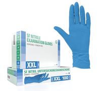 SF Guantes de nitrilo XXL azules - 100 unidades, guantes desechables sin polvo, sin látex, médicos y de examen, aptos para cocina, limpieza, cosmética y uso doméstico