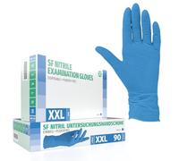 SF Guantes de nitrilo XXL azules - 90 unidades, guantes desechables sin polvo, sin látex, médicos y de examen, aptos para cocina, limpieza, cosmética y uso doméstico