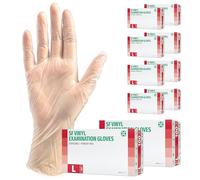 Guantes de vinilo 1000 pcs 10 cajas (L, Transparente), guantes de examen desechables, libres de látex y polvo, sanitarios para la limpieza de la cocina, no estéril