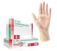 Guantes de vinilo 100 pcs caja (S, Transparente), guantes de examen desechables, libres de látex y polvo, sanitarios para la limpieza de la cocina, no estéril