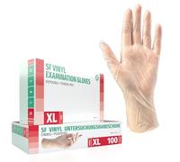 SF Guantes de vinilo desechables XL transparentes - 100 unidades, sin polvo y sin látex, guantes desechables para limpieza, cocina y uso médico