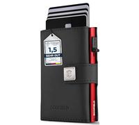 SF SCOFIELD Trinity Slim Wallet mit Münzfach I Premium Kreditkartenetui Herren für 10-12 Karten I RFID - Schutz I Wallets for Men I Smart Wallet, Black - Fire Red, Ohne Münzfach, Moderno