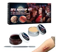 sf x Makeup Kit, 2 In 1 Halloween Fake Scab Blood Paint Kit, Realistic Body Painting For Skin Wound Eyebrow Zombie Carnival Costume Cosplay Party Theater Birthday Role-Play