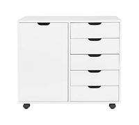 SFANIIX Archivador Lateral de Madera con una Puerta y Cinco cajones, Color Blanco. Ideal for Oficina o hogar.