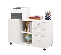 SFANIIX Archivador Lateral de Madera for Armario/Oficina, con 3 cajones, Puerta y 4 Ruedas.(C)