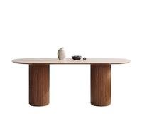 SFANIIX Mesa de Comedor Mesa de Comedor Retro Madera con Tablero Roca for el hogar, Color Nogal, Ovalada(160 * 80 * 75cm)