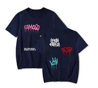 Sfera Ebbasta Merch - Camiseta de manga corta con corona de corazón, ropa de calle unisex para fanáticos del verano, azul marino, XS