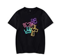 Sfera Ebbasta Merch - Camiseta de manga corta con diseño de corazón y flores, para hombre y mujer, ropa de verano, Negro, 3XL