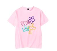 Sfera Ebbasta Merch - Camiseta de manga corta con diseño de corazón y flores, para hombre y mujer, ropa de verano, rosa, 4XL