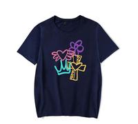 Sfera Ebbasta Merch - Camiseta de manga corta con diseño de corazón y flores, para hombre y mujer, ropa de verano, azul marino, XL