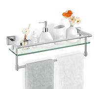 SFGSOWOR Estante de baño de Vidrio con toallero, Barra de Toalla de Acero Inoxidable Templado/riel de Vidrio para Montaje en Pared sobre el Inodoro (níquel Cepillado, 20 Pulgadas)