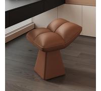SFJATTA Taburete de tocador Giratorio de 360° con diseño sin Respaldo en Forma de pétalo, Silla de Maquillaje en Piel sintética Mate para Dormitorio, para vestidores y Salas de Estar(Brown)