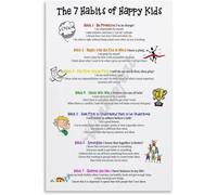 SFNGXXAG The 7 Habits of Happy Kids Printable Poster, Leader In Me Inspirational Wall Art for Classroom Decor, Growth Mindset Print for Kids Room, Living Room(Framed,08x12inch(20x30cm))