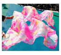 SFOIKVG Abanico Danza del Vientre Abanicos de Baile con velos Seda Real, 1 par abanicos Danza del Vientre Hechos a Mano, Colores Negro, Rojo y Verde para Bailarines(As picture14,XXL-280cm-90cm)