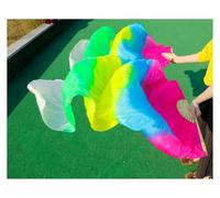 SFOIKVG Abanico Danza del Vientre Abanicos de Baile con velos Seda Real, 1 par abanicos Danza del Vientre Hechos a Mano, Colores Negro, Rojo y Verde para Bailarines(As picture12,M-150cm-90cm)