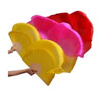 SFOIKVG Abanico Danza del Vientre Abanicos de Baile con velos Seda Real, 1 par abanicos Danza del Vientre Hechos a Mano, Colores Negro, Rojo y Verde para Bailarines(As picture17,XL-230cm-90cm)