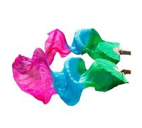 SFOIKVG Abanico Danza del Vientre Abanicos de Baile con velos Seda Real, 1 par abanicos Danza del Vientre Hechos a Mano, Colores Negro, Rojo y Verde para Bailarines(As picture11,S-120cm-90cm)