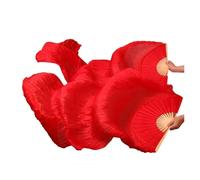 SFOIKVG Abanico Danza del Vientre Abanicos de Baile con velos Seda Real, 1 par abanicos Danza del Vientre Hechos a Mano, Colores Negro, Rojo y Verde para Bailarines(As picture8,XL-230cm-90cm)