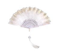 SFOIKVG Abanico Plumas Abanico de plumas con colgante, abanico plegable, Hada dulce, mano baile for niña para Bailar(WHITE)