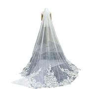 SFOIKVG Velo novia Velo de novia con peine, apliques marfil, flores 3D, velo largo estilo catedral for boda, borde cortado una capa para Disfrazarse(With Comb cp1015,300cm)