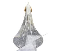 SFOIKVG Velo novia Velo de novia con peine, apliques marfil, flores 3D, velo largo estilo catedral for boda, borde cortado una capa para Disfrazarse(With Comb cp1012,300cm)