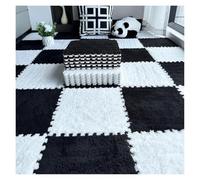 SFQEVHRZ Alfombra Jigsaw, Losetas de Alfombra entrelazadas Felpa Espuma 10 cuadradas, Alfombra esponjosa(White+Black)