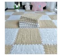 SFQEVHRZ Alfombra Jigsaw, Losetas de Alfombra entrelazadas Felpa Espuma 10 cuadradas, Alfombra esponjosa(White+Apricot)