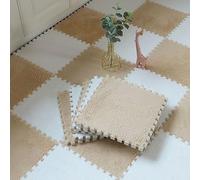 SFQEVHRZ Alfombra Jigsaw, Losetas de Alfombra entrelazadas Felpa, tapetes Espuma entrelazados, Rompecabezas Antideslizante, Piso Cuadrado(Apricot+White,16pcs)