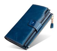 SFQEVHRZ Billeteras,Billeteras para Hombres, Cartera de Tarjeta de crédito Suave protegida con Secciones de Notas de Moneda Cartera de Cuero Genuino for Hombre(BLU)