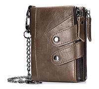SFQEVHRZ Billeteras，Billeteras para Hombres， con Bloqueo, Clip de Cuero Suave al Tacto de Tres Pliegues con Cremallera Vintage con Caja de Regalo(Bruin)