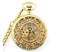 SFQEVHRZ Reloj de Bolsillo， Reloj con números Romanos mecánicos esqueléticos Antiguos, Colgante con Cadena(Gold)
