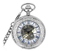 SFQEVHRZ Reloj de Bolsillo， Reloj mecánico Antiguo de Plata Completa de acero Inoxidable for Hombre, Reloj Colgante Fob Grabado a Mano Steampunk Vintage for Mujer