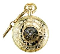 SFQEVHRZ Reloj de Bolsillo， Vintage for Hombre con Cadena de Cobre Puro con Doble Apertura, Relojes mecánicos tallados, Relojes Colgantes, Cuerda a Mano con Gran Caja(Gold)