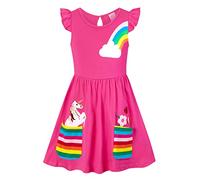 SFreeBo Niñas Arco Iris Unicornio Vestido Sin Mangas Verano Vestido Niñas Mariposa Bordado