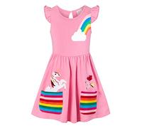 SFreeBo Niñas Arco Iris Unicornio Vestido Sin Mangas Verano Vestido Niñas Mariposa Bordado