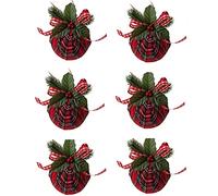 SFTYUFS 6 bolas de Navidad adornos de 3.2 pulgadas escocés árbol de Navidad colgantes bolas colgantes con agujas de pino, bayas de arco para vacaciones boda decoración