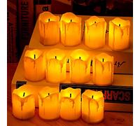 SFTYUFS Paquete de 12 velas votivas LED sin llama de color naranja, luces de té votivas parpadeantes realistas y brillantes, funciona con pilas para Halloween, farol de calabaza, decoración