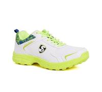 SG Savage Stud Cricket Shoe (Color: White, Royal Blue & Lime, Size: UK7/ US8/ EU41) | For Mens & Boys | Material: Mesh & PVC | Lightweight | Improved Stability in The Game