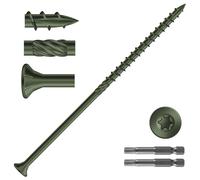 SG TZH Tornillos de cubierta #14 x 6 pulgadas (100 piezas) 4 libras. Acero al carbono, verde, cabeza plana, revestimiento epoxi resistente a la corrosión, con broca de estrella T30