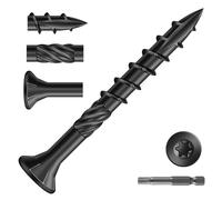 SG TZH Tornillos de cubierta #8 x 1-1/2 pulgadas (143 piezas) 1 libra de acero al carbono, negro, cabeza plana, revestimiento epoxi resistente a la corrosión, con broca T25 Star