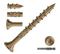 SG TZH Tornillos de cubierta #8 x 1-5/8 pulgadas (136 piezas) 1 libra de acero al carbono, amarillo, cabeza plana, revestimiento epoxi resistente a la corrosión, con broca T25 Star